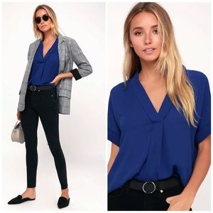 Lulus Rise to the Top Cobalt Blue Short Sleeve Top. XS